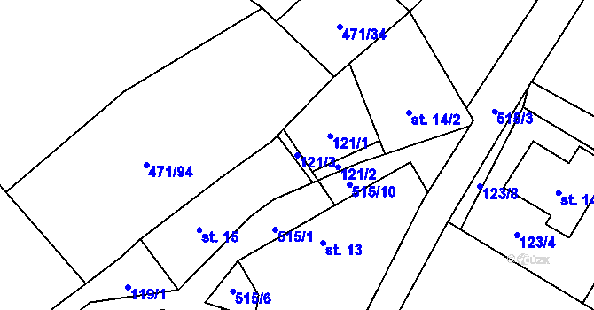 Parcela st. 121/3 v KÚ Dlouhá Lhota u Tábora, Katastrální mapa