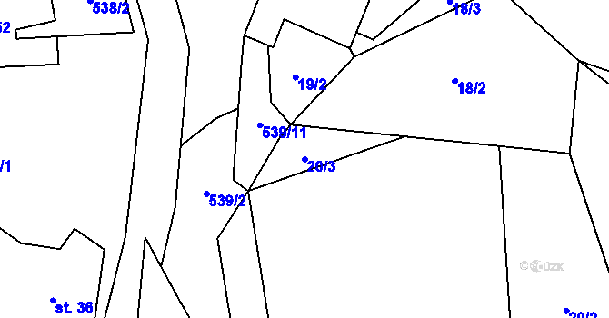 Parcela st. 20/3 v KÚ Dlouhá Lhota u Tábora, Katastrální mapa