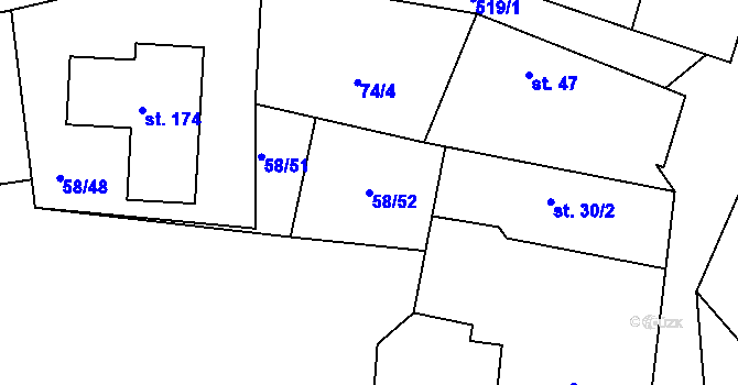 Parcela st. 58/52 v KÚ Dlouhá Lhota u Tábora, Katastrální mapa