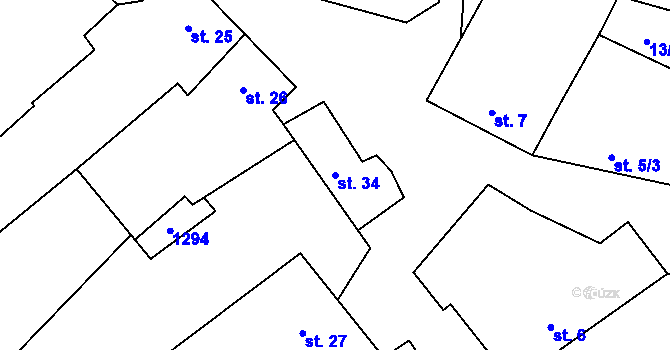 Parcela st. 34 v KÚ Dlouhá Lhota, Katastrální mapa