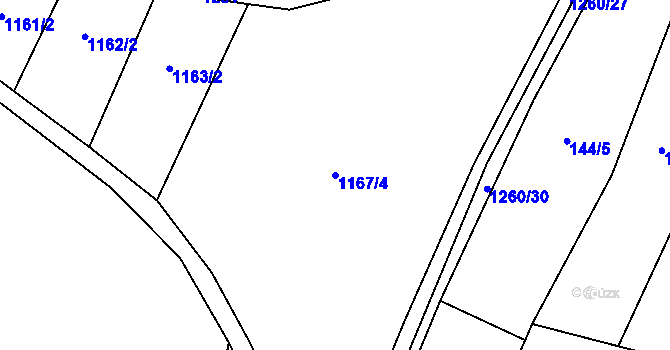Parcela st. 1167/4 v KÚ Dlouhá Lhota, Katastrální mapa