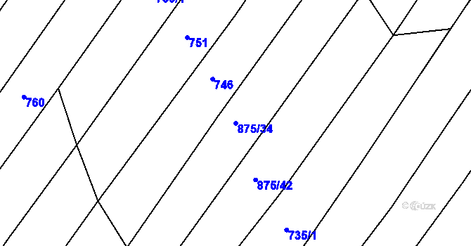 Parcela st. 875/34 v KÚ Dlouhá Lhota, Katastrální mapa