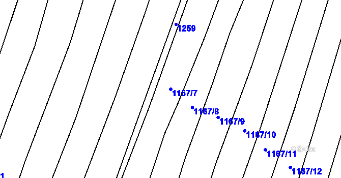 Parcela st. 1167/7 v KÚ Dlouhá Lhota, Katastrální mapa