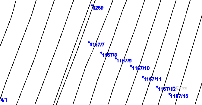 Parcela st. 1167/8 v KÚ Dlouhá Lhota, Katastrální mapa