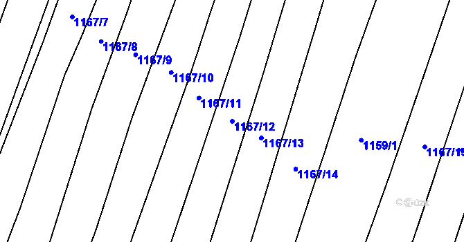 Parcela st. 1167/12 v KÚ Dlouhá Lhota, Katastrální mapa