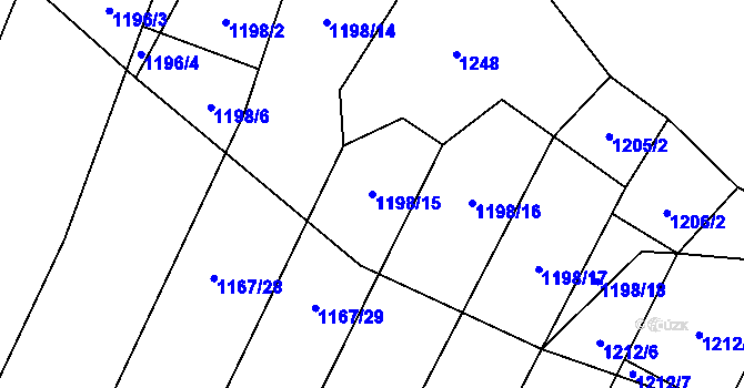 Parcela st. 1198/15 v KÚ Dlouhá Lhota, Katastrální mapa