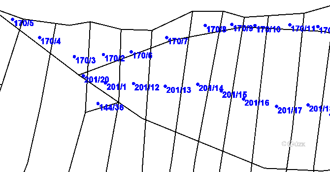Parcela st. 201/13 v KÚ Dlouhá Lhota, Katastrální mapa