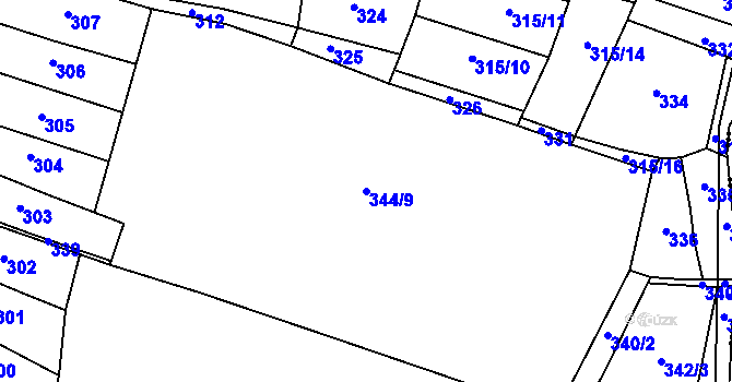 Parcela st. 344/9 v KÚ Dlouhá Lhota, Katastrální mapa