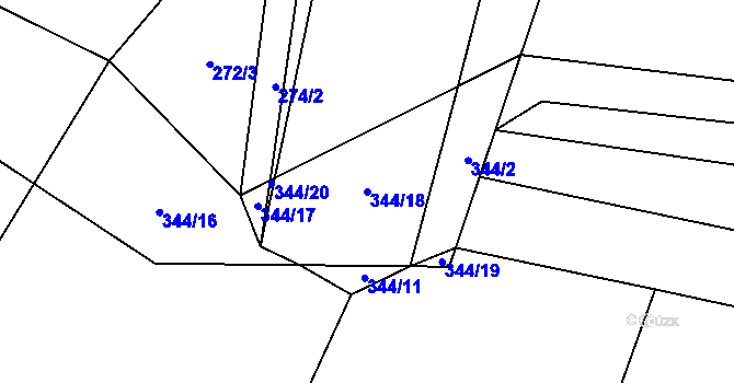 Parcela st. 344/18 v KÚ Dlouhá Lhota, Katastrální mapa