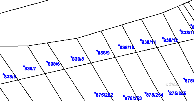 Parcela st. 838/9 v KÚ Dlouhá Lhota, Katastrální mapa