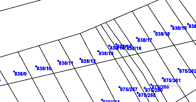 Parcela st. 838/13 v KÚ Dlouhá Lhota, Katastrální mapa