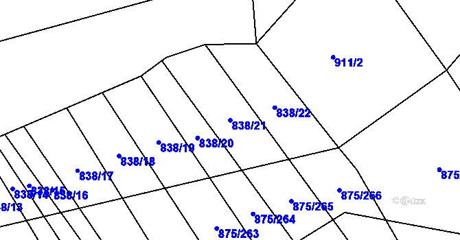 Parcela st. 838/21 v KÚ Dlouhá Lhota, Katastrální mapa