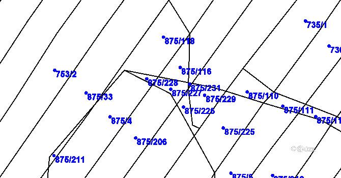 Parcela st. 875/227 v KÚ Dlouhá Lhota, Katastrální mapa