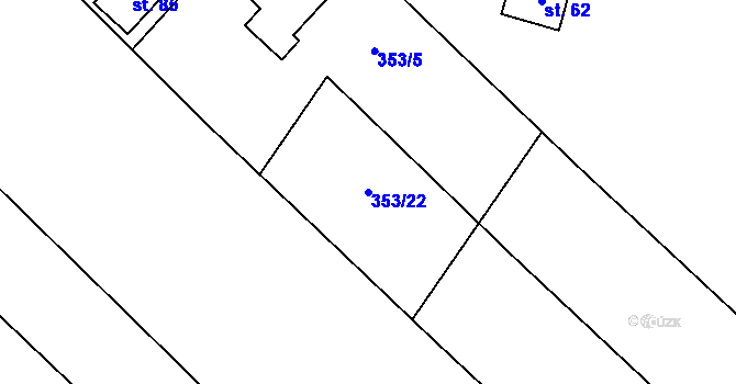 Parcela st. 353/22 v KÚ Dlouhá Lhota, Katastrální mapa
