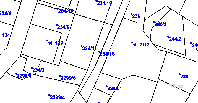 Parcela st. 234/16 v KÚ Dlouhá Lomnice, Katastrální mapa