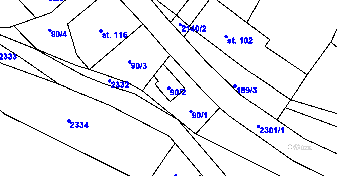 Parcela st. 90/2 v KÚ Dlouhá Lomnice, Katastrální mapa