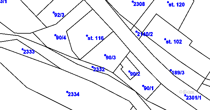 Parcela st. 90/3 v KÚ Dlouhá Lomnice, Katastrální mapa