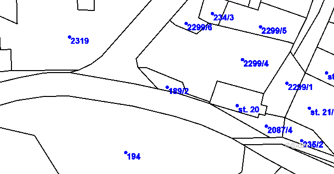 Parcela st. 189/2 v KÚ Dlouhá Lomnice, Katastrální mapa