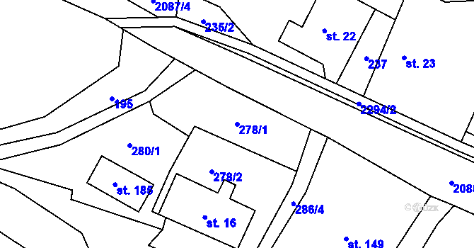 Parcela st. 278/1 v KÚ Dlouhá Lomnice, Katastrální mapa