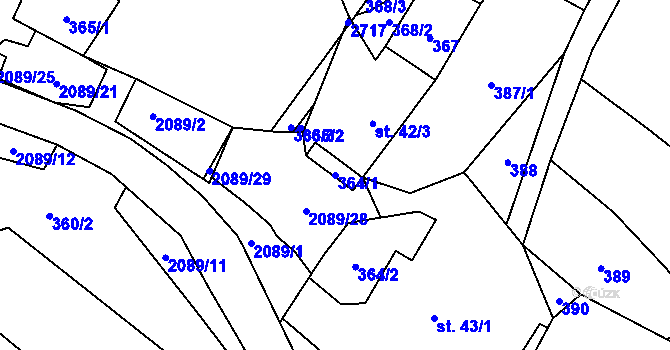 Parcela st. 364/1 v KÚ Dlouhá Lomnice, Katastrální mapa