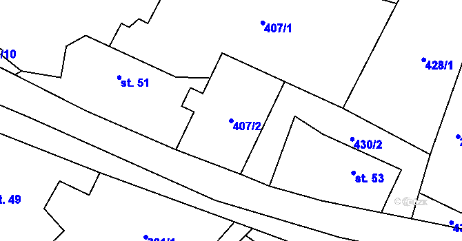 Parcela st. 407/2 v KÚ Dlouhá Lomnice, Katastrální mapa