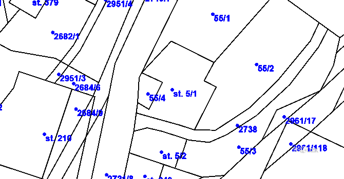 Parcela st. 5/1 v KÚ Dlouhá Loučka, Katastrální mapa