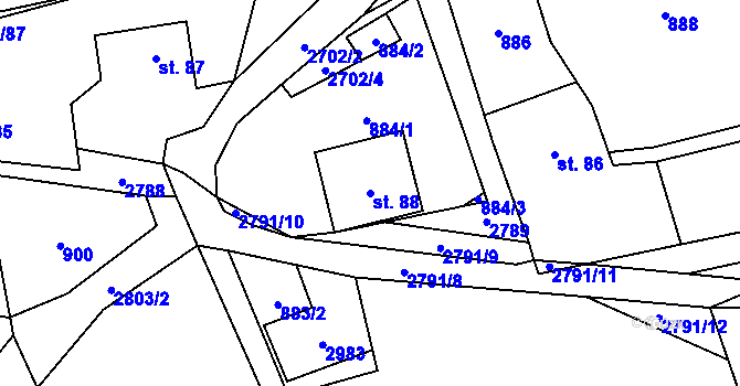 Parcela st. 88 v KÚ Dlouhá Loučka, Katastrální mapa
