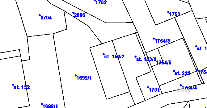 Parcela st. 153/2 v KÚ Dlouhá Loučka, Katastrální mapa