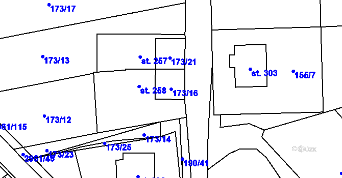 Parcela st. 173/16 v KÚ Dlouhá Loučka, Katastrální mapa