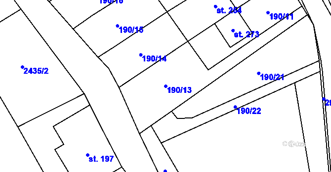 Parcela st. 190/13 v KÚ Dlouhá Loučka, Katastrální mapa