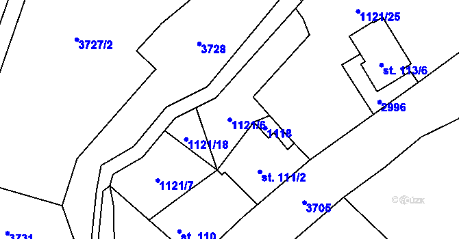 Parcela st. 1121/6 v KÚ Dlouhá Loučka, Katastrální mapa