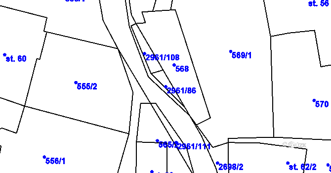 Parcela st. 2961/86 v KÚ Dlouhá Loučka, Katastrální mapa