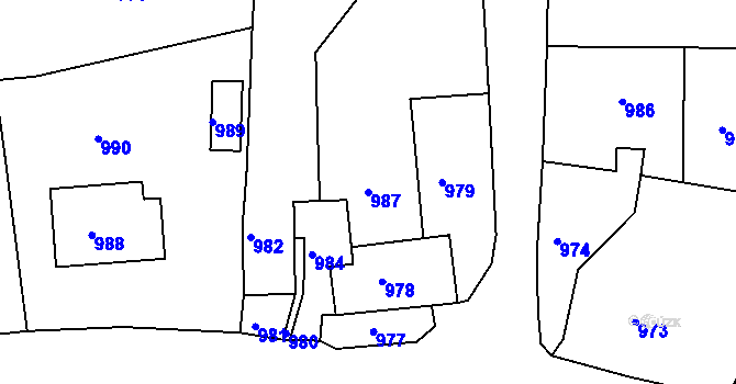 Parcela st. 987 v KÚ Dolní Dlouhá Loučka, Katastrální mapa