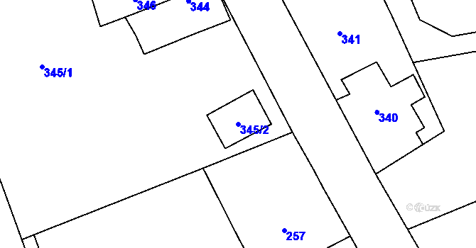 Parcela st. 345/2 v KÚ Dolní Dlouhá Loučka, Katastrální mapa