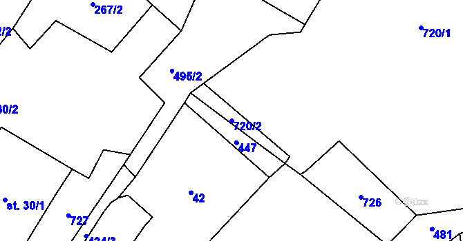 Parcela st. 720/2 v KÚ Křivá, Katastrální mapa