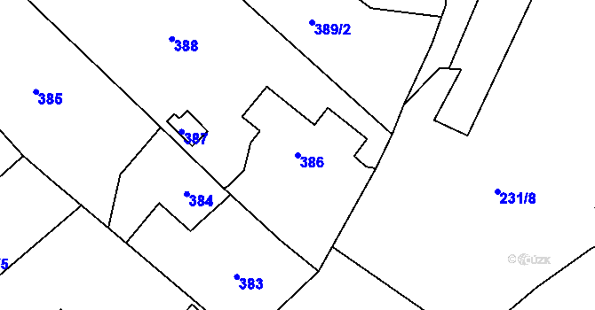 Parcela st. 386 v KÚ Plinkout, Katastrální mapa
