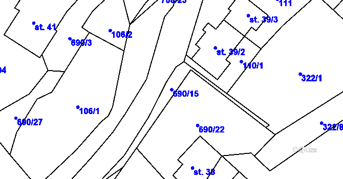 Parcela st. 690/15 v KÚ Dlouhá Stráň, Katastrální mapa