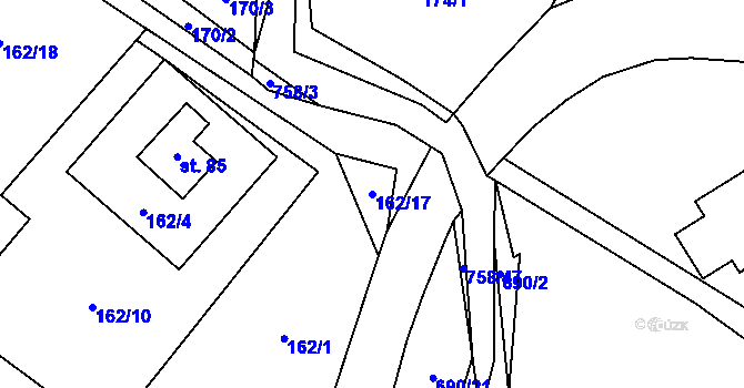 Parcela st. 162/17 v KÚ Dlouhá Stráň, Katastrální mapa