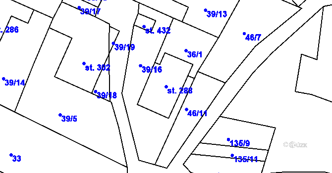 Parcela st. 288 v KÚ Dlouhá Třebová, Katastrální mapa