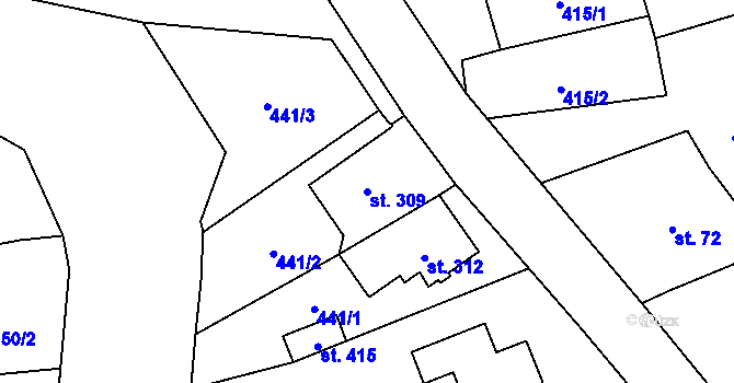 Parcela st. 309 v KÚ Dlouhá Třebová, Katastrální mapa