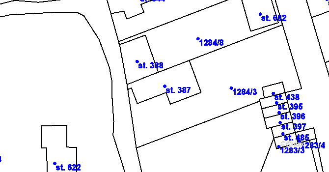 Parcela st. 387 v KÚ Dlouhá Třebová, Katastrální mapa