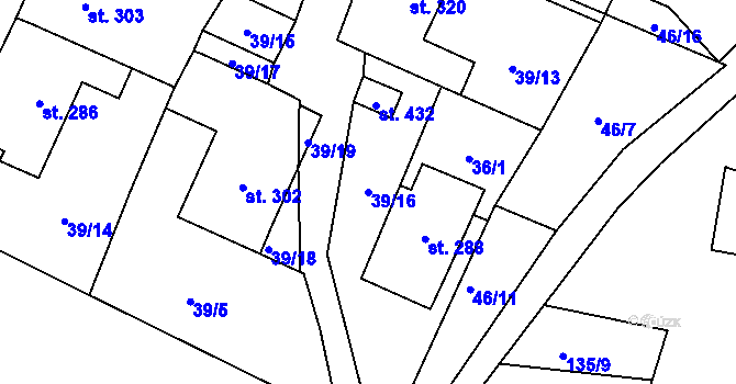 Parcela st. 39/16 v KÚ Dlouhá Třebová, Katastrální mapa