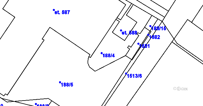 Parcela st. 188/4 v KÚ Dlouhá Třebová, Katastrální mapa
