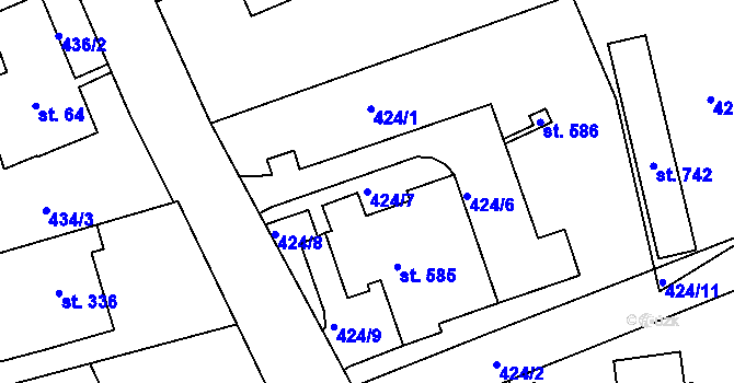 Parcela st. 424/7 v KÚ Dlouhá Třebová, Katastrální mapa