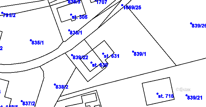 Parcela st. 631 v KÚ Dlouhá Třebová, Katastrální mapa