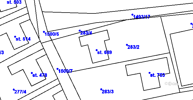 Parcela st. 689 v KÚ Dlouhá Třebová, Katastrální mapa
