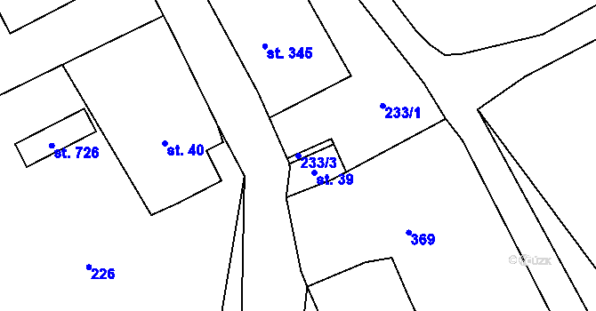 Parcela st. 233/3 v KÚ Dlouhá Třebová, Katastrální mapa