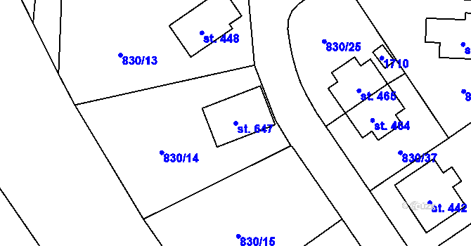 Parcela st. 647 v KÚ Dlouhá Třebová, Katastrální mapa
