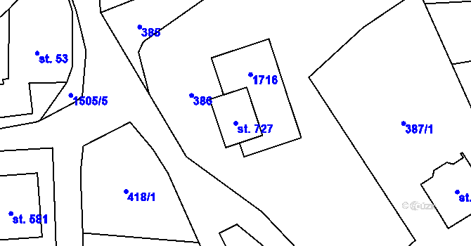 Parcela st. 727 v KÚ Dlouhá Třebová, Katastrální mapa