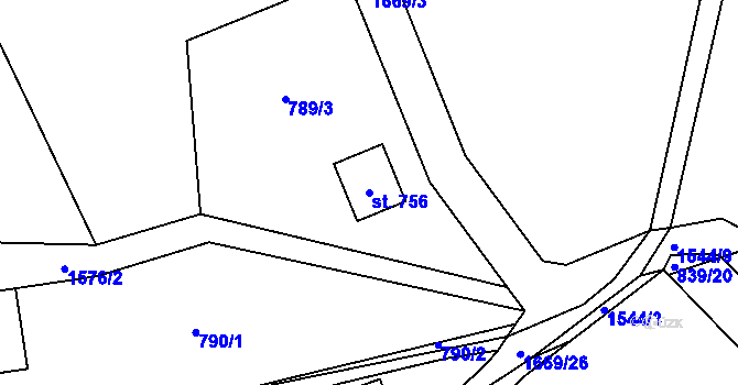Parcela st. 756 v KÚ Dlouhá Třebová, Katastrální mapa